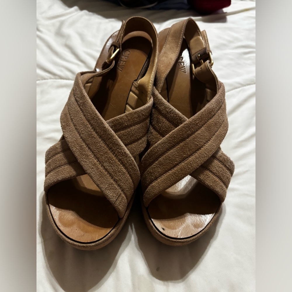 J. Crew Tan Wedges with Crisscross Straps